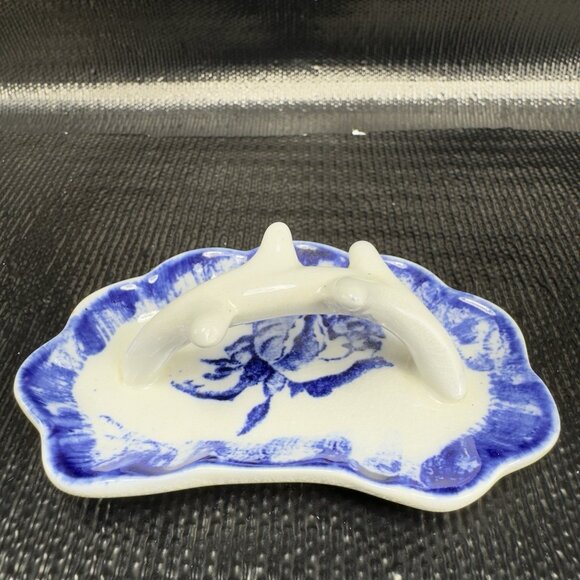 Antique Staffordshire Ironstone Lid Porcelain Flow Blue Rose Made in England VTG - Picture 13 of 13